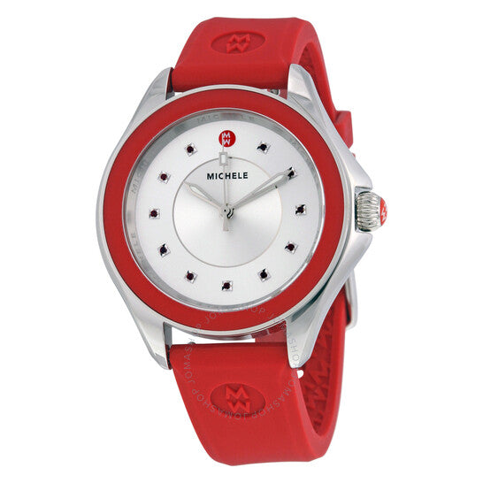 Michele, Cape Silver Dial Red Topaz Ladies Watch