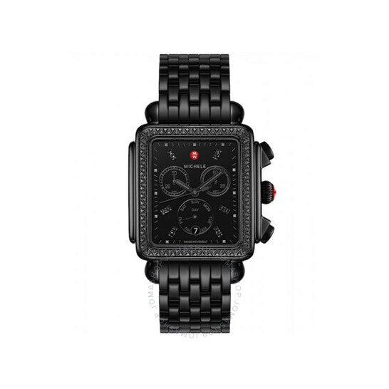 Michele, Deco Chronograph Quartz Diamond Black Dial Ladies Watch