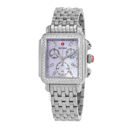 Michele, Deco Chronograph Quartz Diamond Purple Dial Ladies Watch