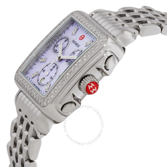 Michele, Deco Chronograph Quartz Diamond Purple Dial Ladies Watch