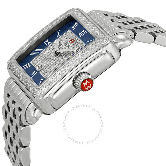 Michele, Deco Diamond Blue Pave Dial Strap Ladies Watch