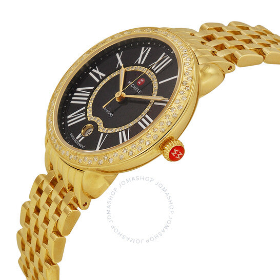 Michele, Serein Black Pearl Dial Gold-plated Diamond Ladies Watch