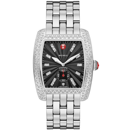 Michele, Urban Black Sunburst Dial Stainless Steel Ladies Watch