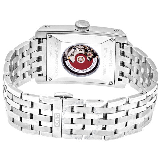 ساعة أوريس مستطيلة أوتوماتيكية للرجال بمينا فضي