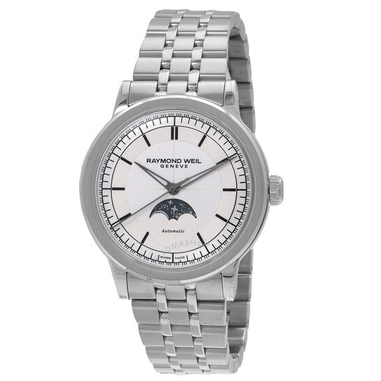 ساعة ريموند ويل ميليسيم أوتوماتيكية بمراحل القمر وقرص فضي