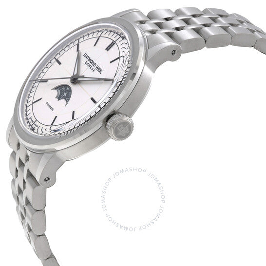 ساعة ريموند ويل ميليسيم أوتوماتيكية بمراحل القمر وقرص فضي