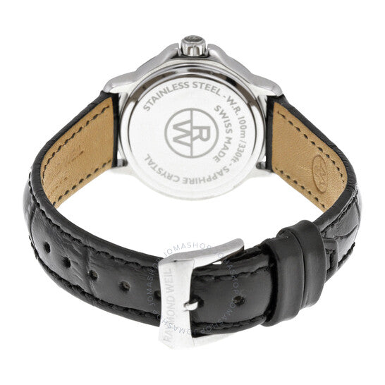 Raymond Weil, Tango Silver Dial Diamond Black Leather Ladies Watch