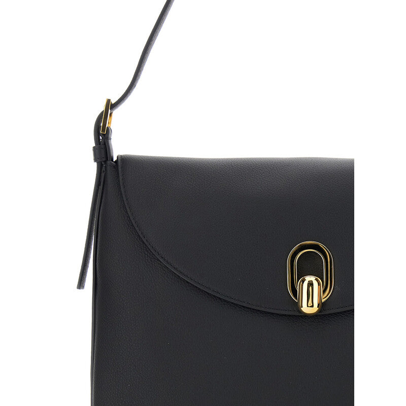 Tondo Black Shoulder Bag With Adjustable Shoulder Strap And Logo Plaque On The Front In Leather Woman
