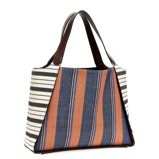 Stella McCartney, Striped Logo Embroidered Cotton Tote Bag