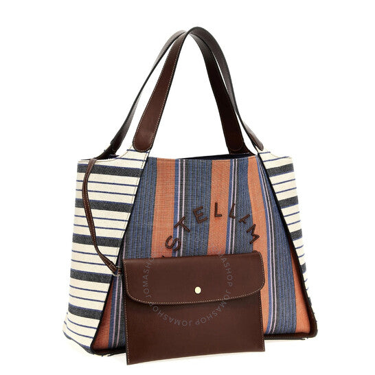 Stella McCartney, Striped Logo Embroidered Cotton Tote Bag