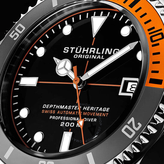 ساعة ستوهرلينغ أوريجينال، أكواديفر أوتوماتيكية للرجال بمينا أسود