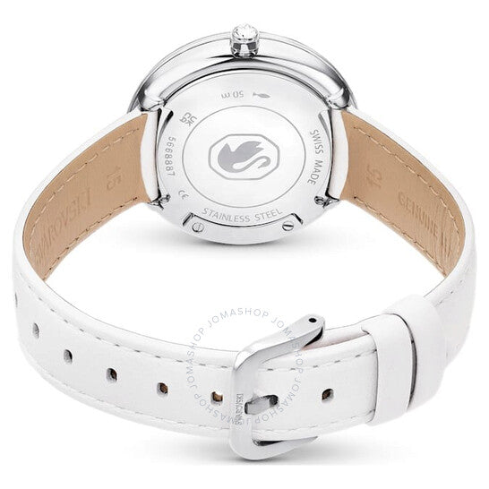 ساعة سواروفسكي، سوار من الجلد اللامع الكريستالي، مصنوع من الفولاذ المقاوم للصدأ