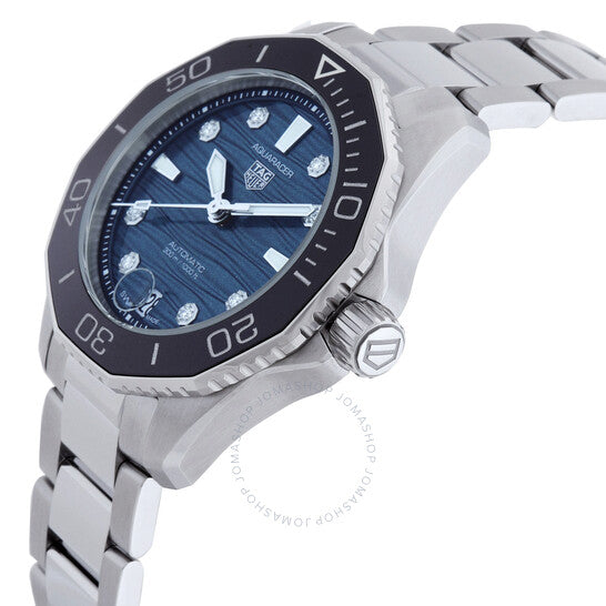 ساعة تاغ هوير أكواريسر أوتوماتيكية بمينا أخضر مرصعة بالألماس للسيدات