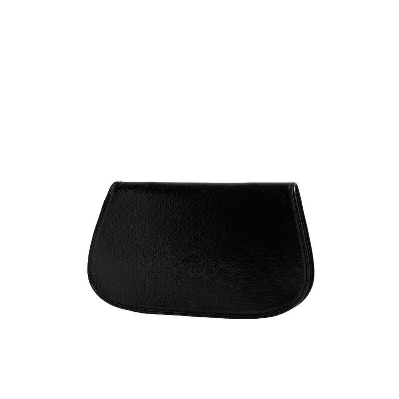 Black Leather Reva Clutch With Chain Strap