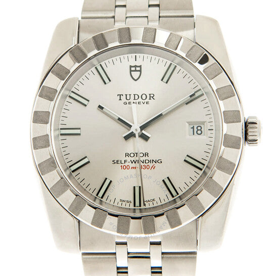 ساعة تيودور الكلاسيكية الأوتوماتيكية للرجال بمينا فضي