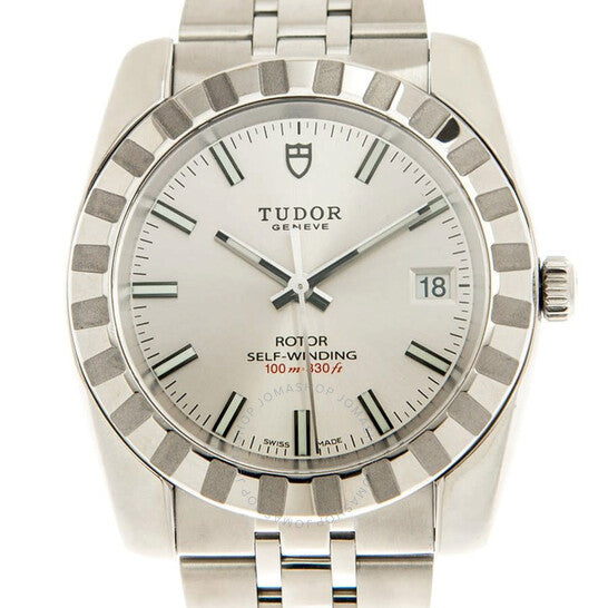 ساعة تيودور الكلاسيكية الأوتوماتيكية للرجال بمينا فضي