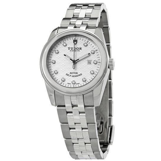 Tudor, Hand Wind Diamond Silver Jacquard Dial Ladies Watch