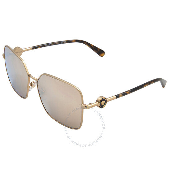 Versace, Brown/Mirrored Gold Square Ladies Sunglasses
