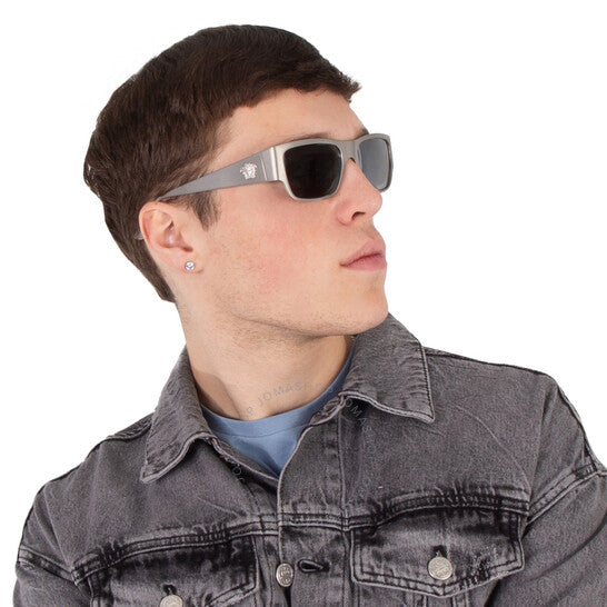 Versace, Light Grey Mirror Black Square Men's Sunglasses