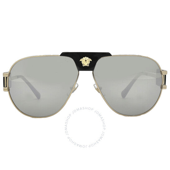Versace, Light Grey Mirror Silver Pilot Men's Sunglasses