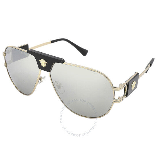 Versace, Light Grey Mirror Silver Pilot Men's Sunglasses