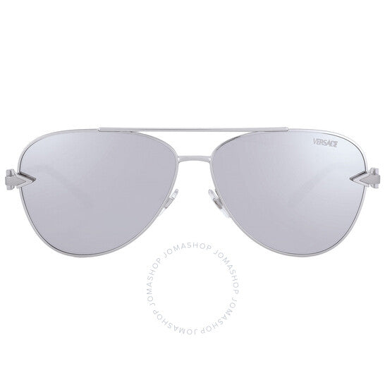 Versace, Light Grey Silver Mirror Pilot Men's Sunglasses