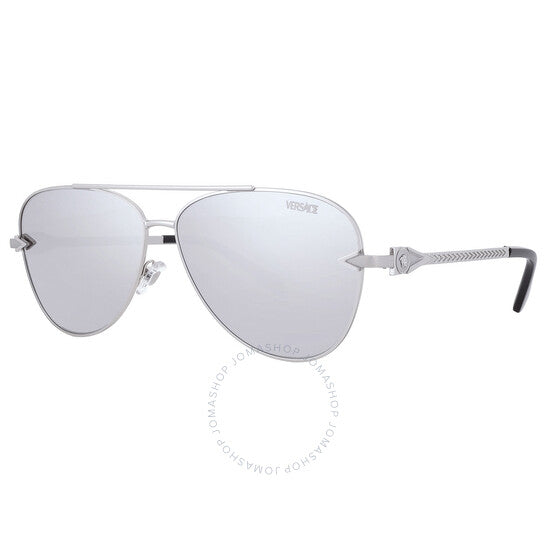 Versace, Light Grey Silver Mirror Pilot Men's Sunglasses