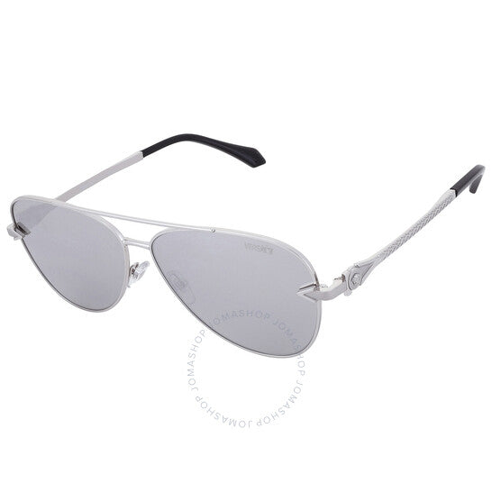 Versace, Light Grey Silver Mirror Pilot Men's Sunglasses