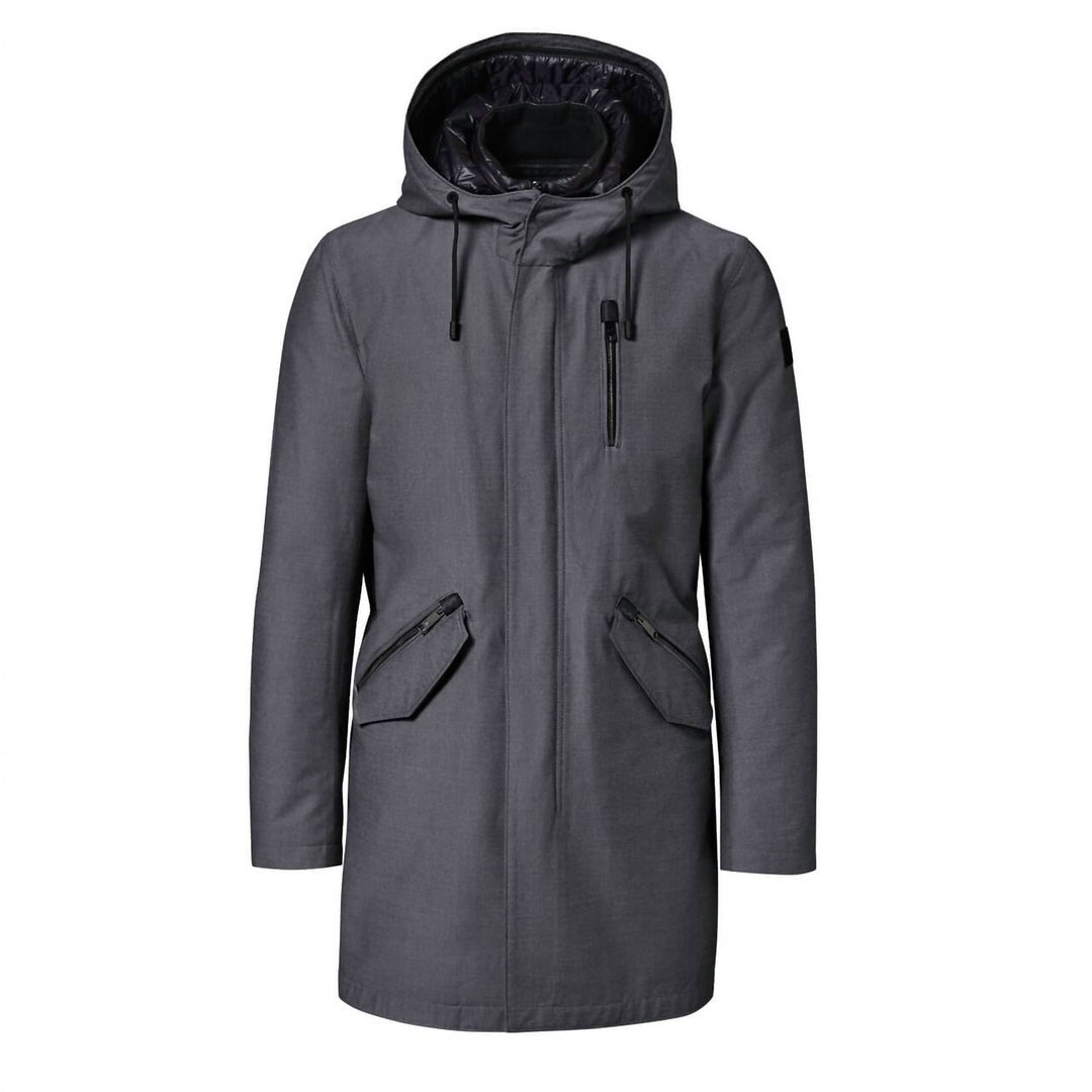 men's parka jacket in dark heather grey/black