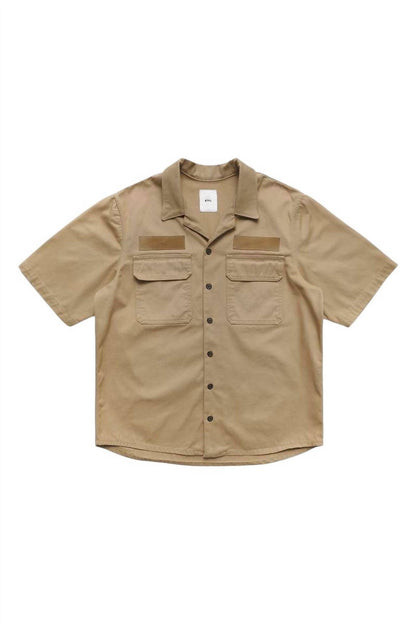 short sleeve shop shirt in taupe