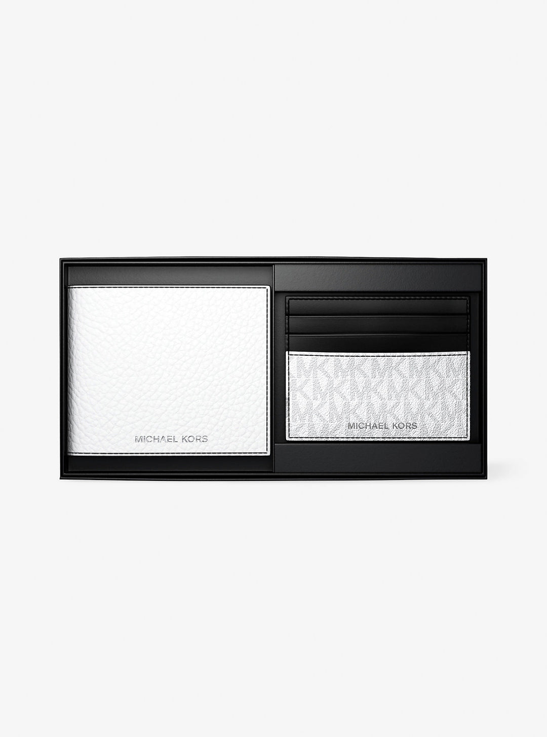pebbled leather billfold wallet and signature logo card case gift set