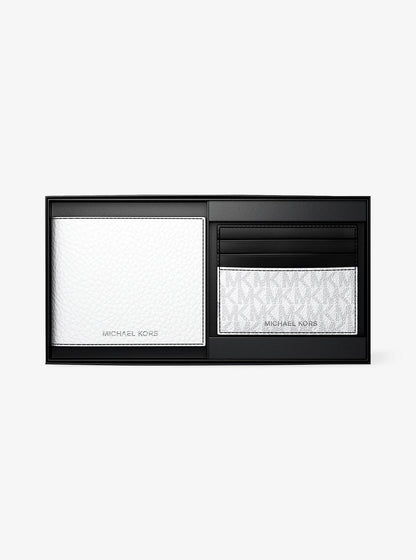 pebbled leather billfold wallet and signature logo card case gift set