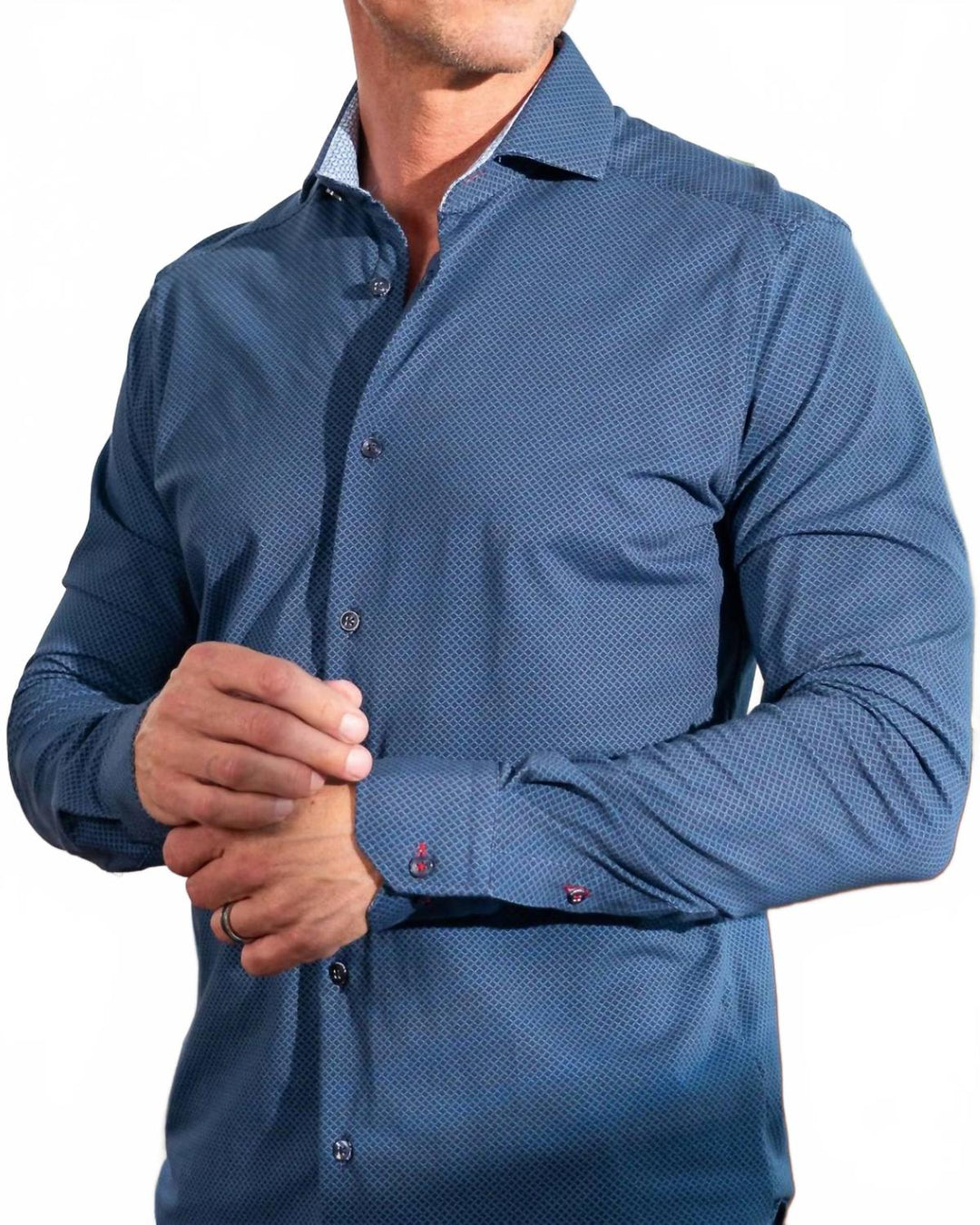 amore all way stretch long sleeve shirt in navy