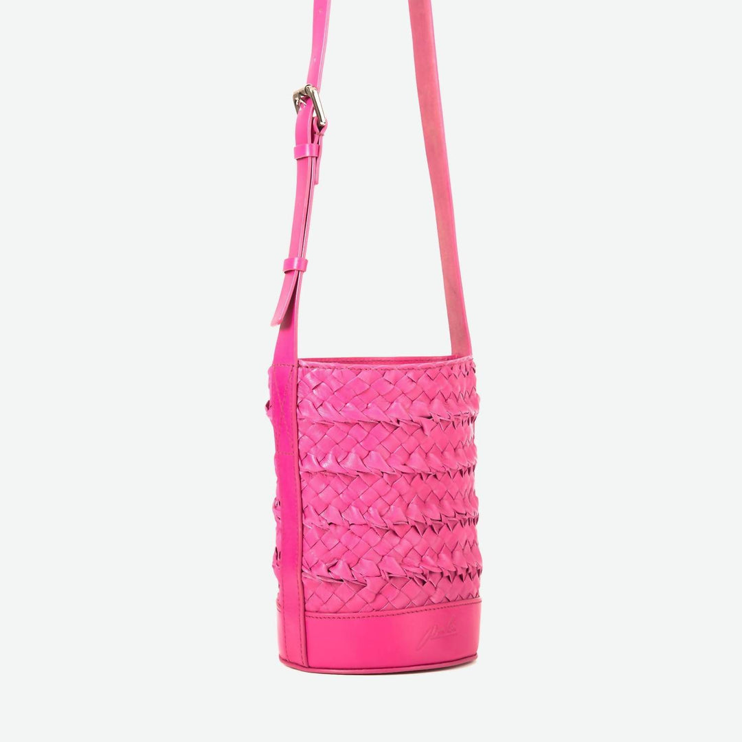 women's mini emery woven bucket bag in fuchsia
