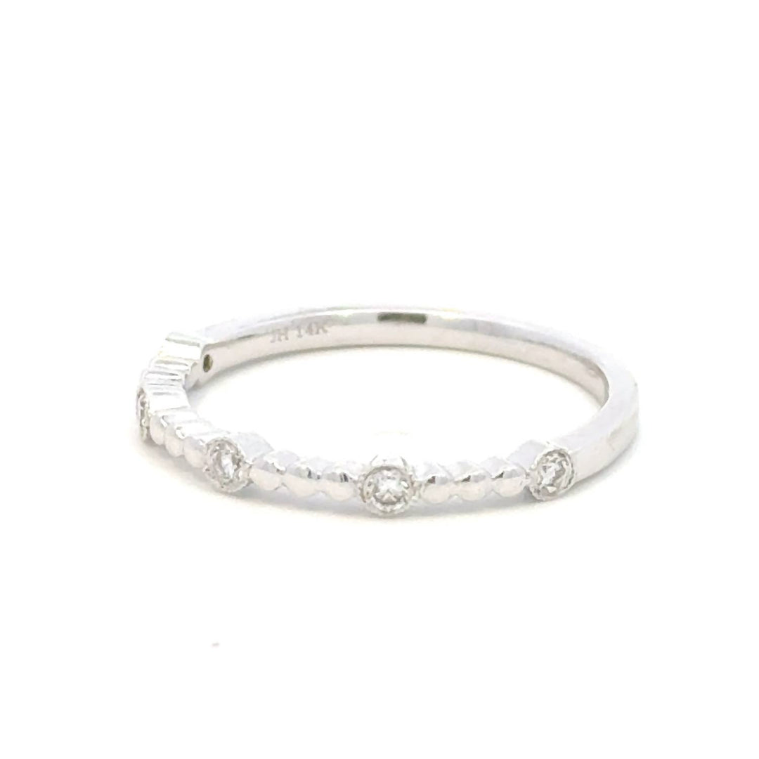 0.11 carat natural diamond art deco milgrain band in 14k white gold