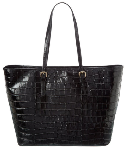croc-embossed leather tote
