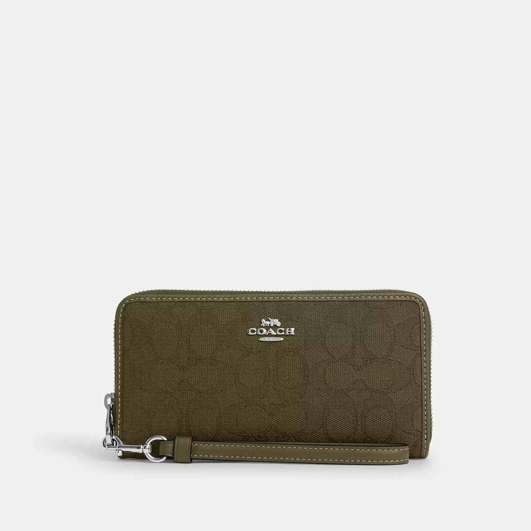 long zip around wallet in signature jacquard