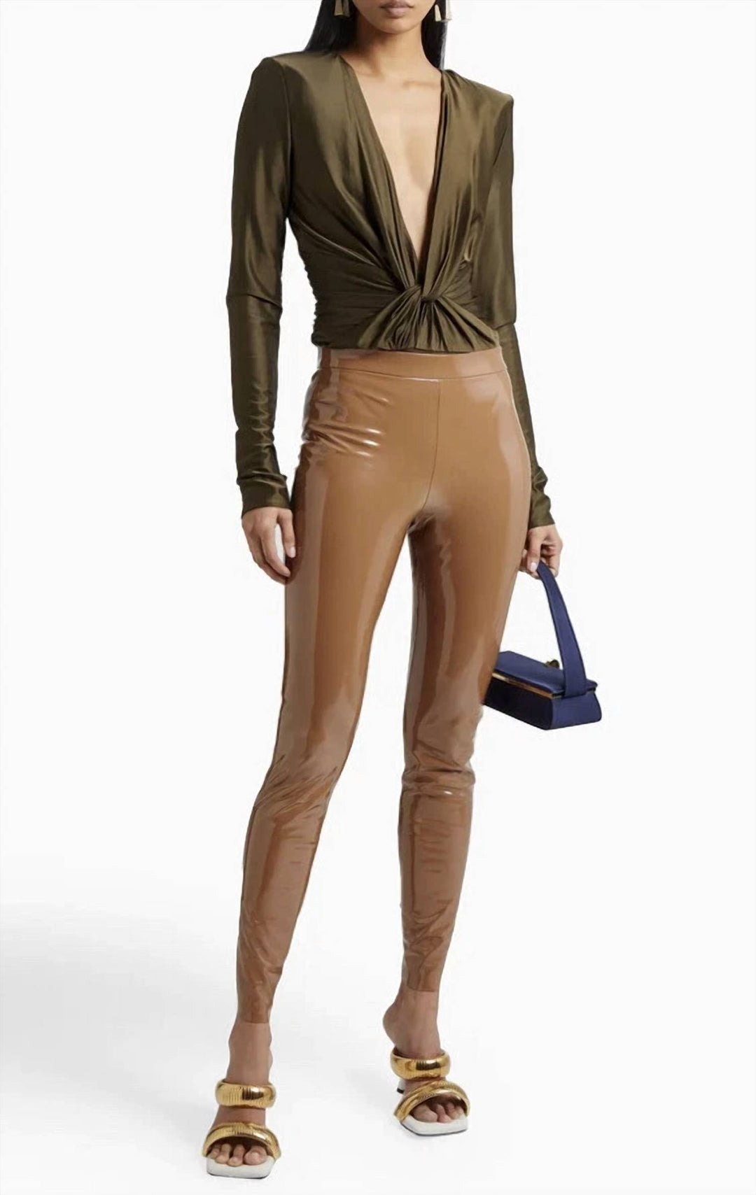 women's leather leggings in brown