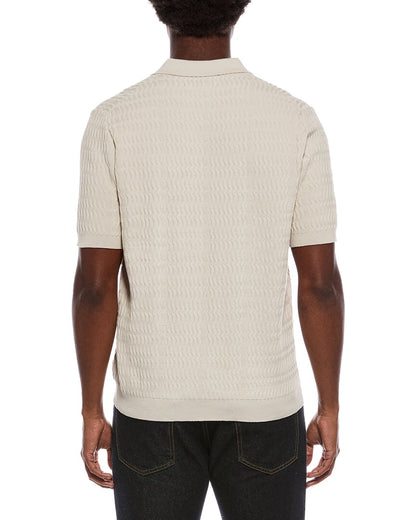 wave knit polo sweater