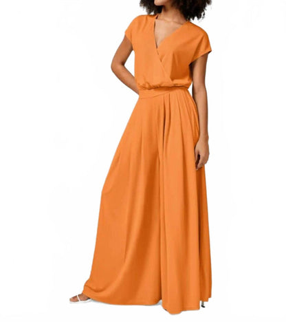 short sleeve wide leg jumpsuit in orange