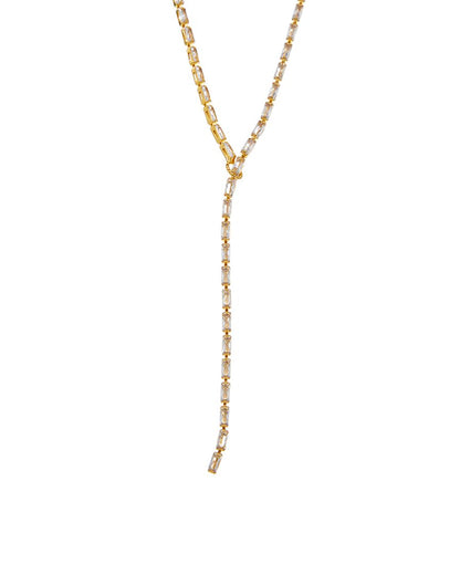 18k plated cz lariat necklace