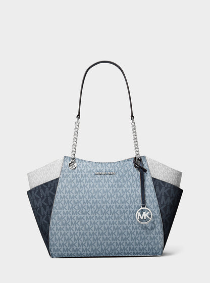jet set large color-block signature logo shoulder bag