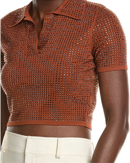 rhinestone crop polo shirt