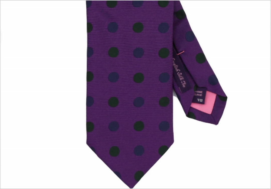 men's douglas dots necktie in purple, olive, & navy