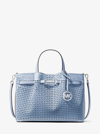 carson medium floral laser cut satchel