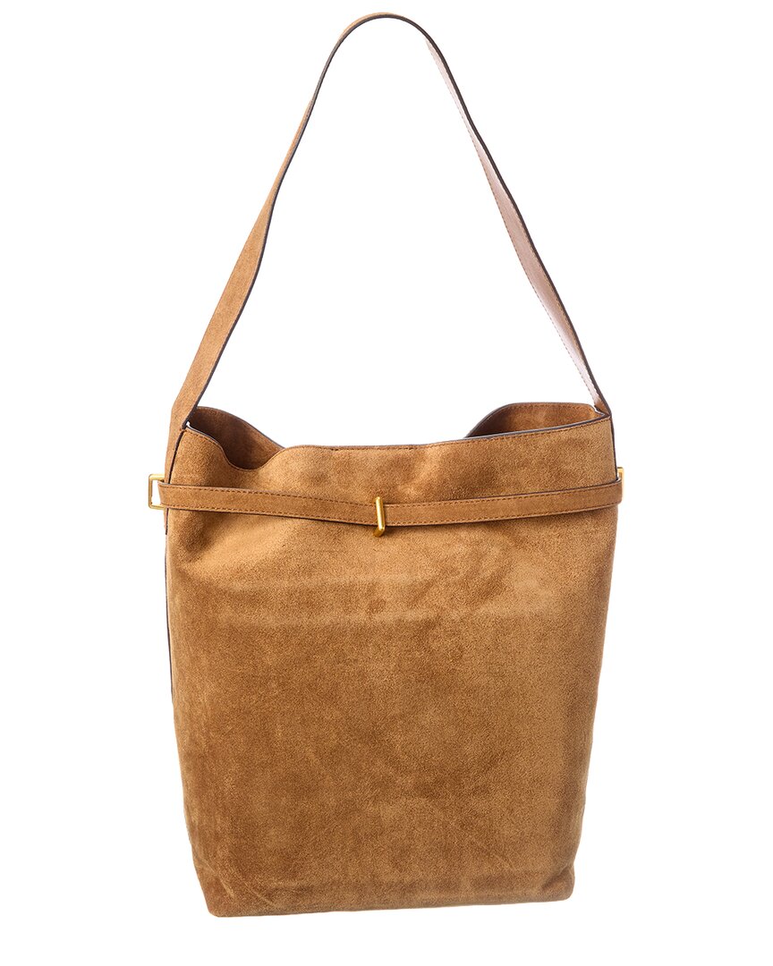 suede belted essentials bucket tote