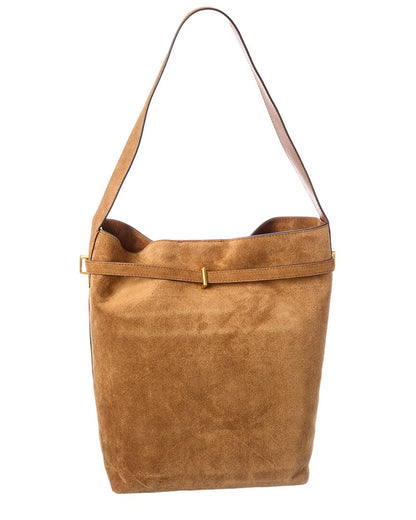 suede belted essentials bucket tote