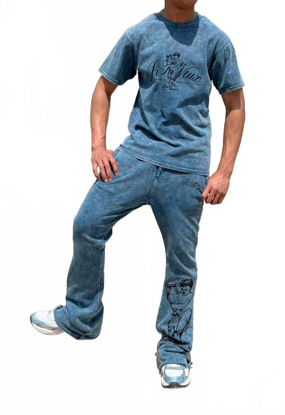 roland garos flare jogger in washed blue