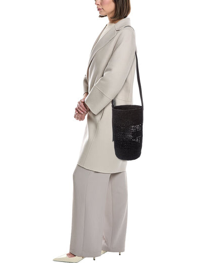 billie small raffia & leather bucket bag