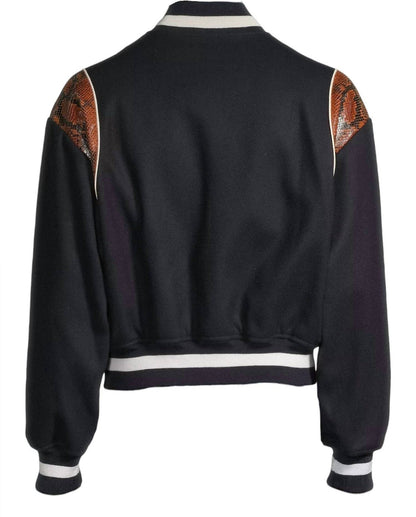 wool-blend snakeskin-embossed bomber jacket in navy